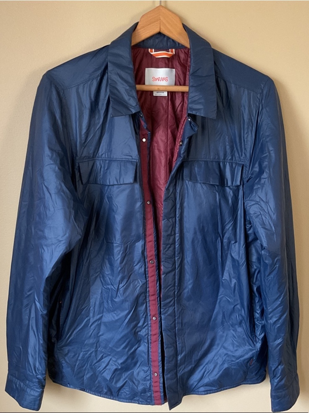 SWIMS Men's Navy Lightweight Shirt Jacket with Burgundy Interior